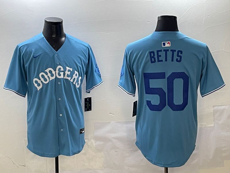 Men Los Angeles Dodgers #50 Betts Light Blue Throwback Game 2025 Nike MLB Jersey style 13